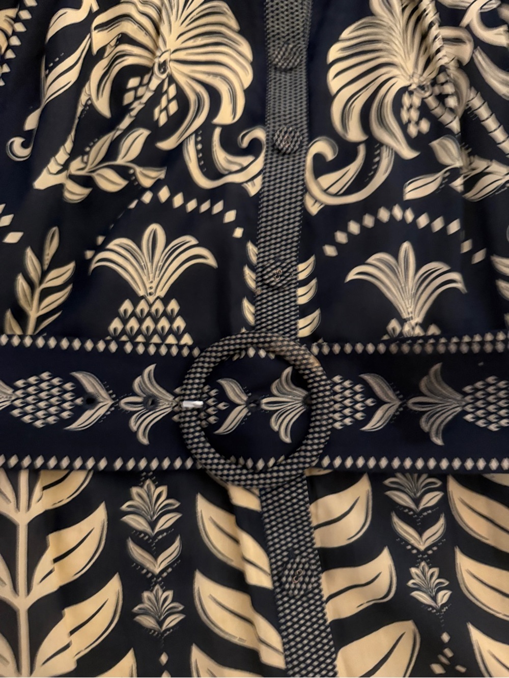 FARM Rio Pineapple Pattern Mini Dress Black Cream Belt Sz M NWOT - Picture 3 of 7